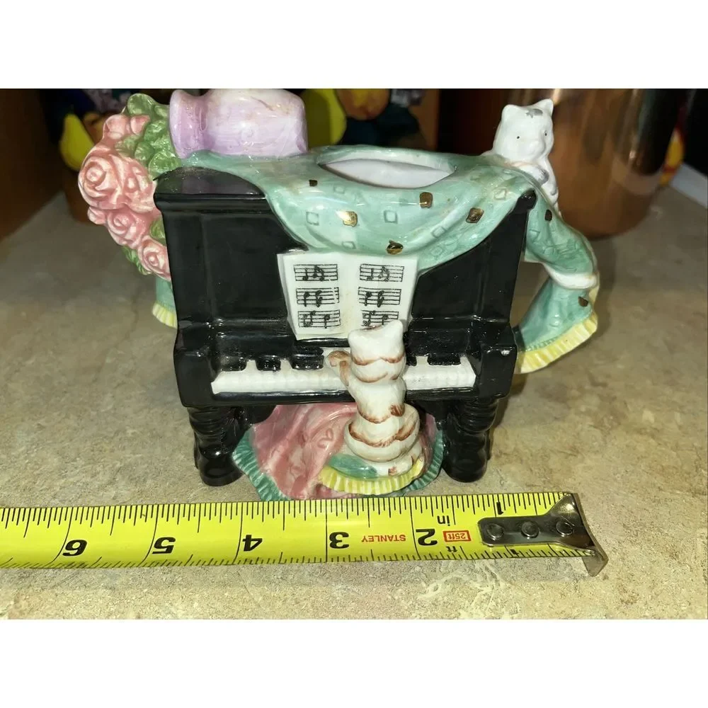 Karen Hahn Enesco Taiwan Vintage Cats On Piano Planter‎ Ceramic 1994